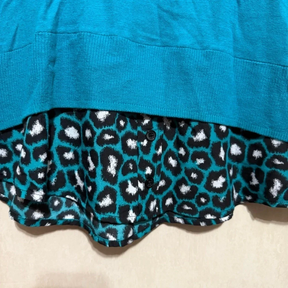 Michael Kors Turquoise Long Sleeve Animal Print Fashion Top Blouse